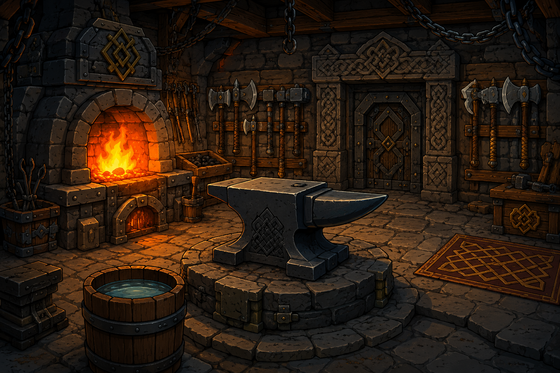 A dwarven forge carved into stone