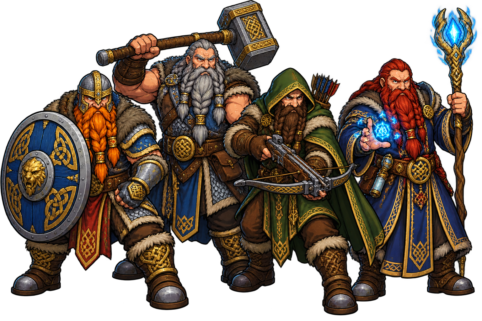 A party of four dwarfs ready to delve into Thrynd